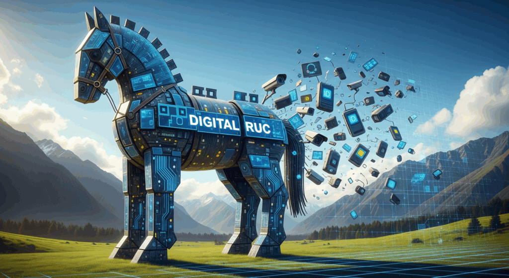 Digital trojan horse representing surveillance risks of New Zealand's digital RUC system